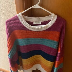 Women's Colorful Striped Crew Neck Sweater